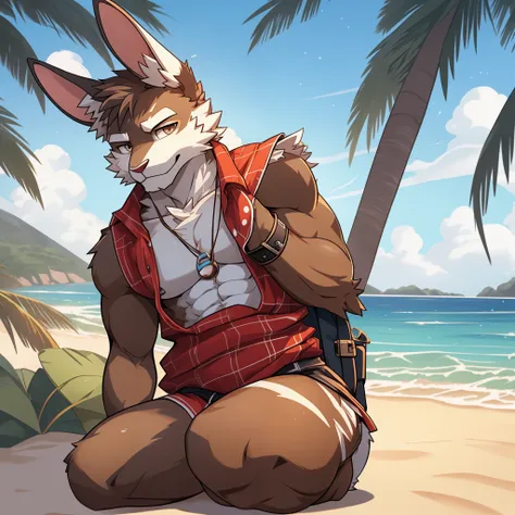 white skin，（rabbit ears），teenager，rabbit，rabbit furry，male，rabbit，white fur，white skin，full body，naked，cum，，beach clothes，