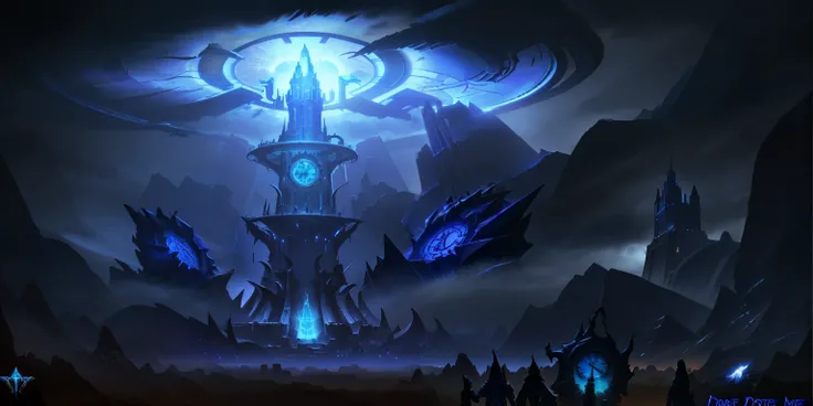 there is a large tower with a clock on it in the middle of a mountain, protoss temple!!!, blizzard game concept art, blizzard concept art, world of warcraft concept art, dramatic concept art, epic concept art, dota matte painting concept art, mystical sci-...