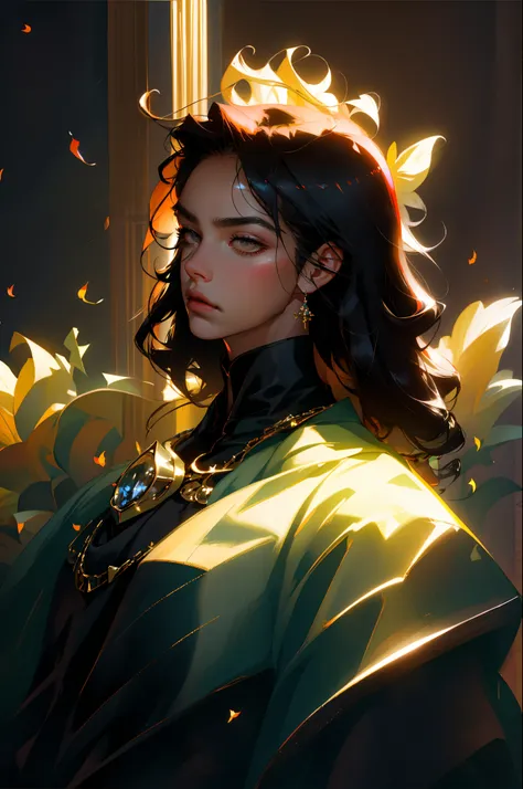 (best quality,highres,realistic),1man,black hair,black suit,holding a sunflower to his face and kissing it,gloomy,dark,short hair,moody expression,serious eyes,strong facial features,chiseled jawline,intense gaze,subtle smile,mysterious atmosphere,breathta...