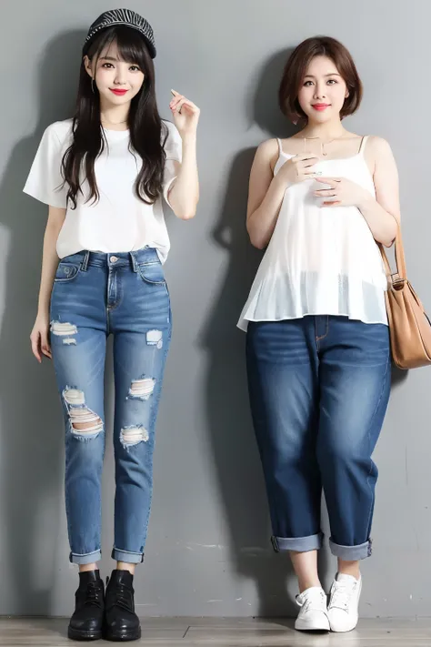 Both women are cute、thin、The other one with great style is very fat.、Very thick thighs and about the same height、both length denim