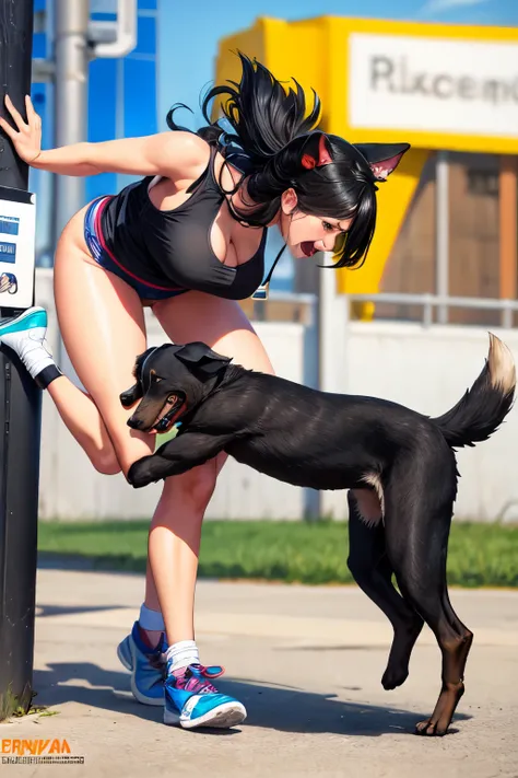 Perro negro violando a chica sexi