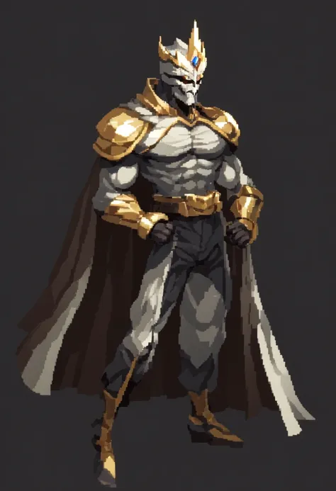 Fighting game Pixel art Superhero silver king like character, evil superhero with cape, strong hero, fighting game pixel art superhero, facing to the right