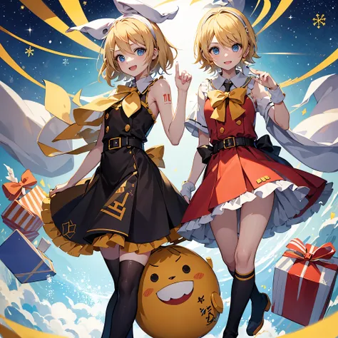 Kagamine rin en、una sonrisa、Navidad、Vestido con el traje de Santa Claus、