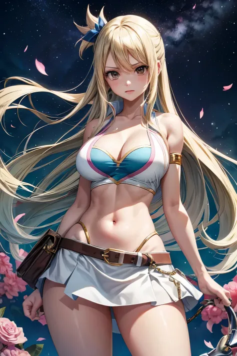 anime fairy tail, personaje lucy hearfilia, pelo rubio, rostro hermoso, pecho grande, trasero grande, curvaceous body, calidad, ...