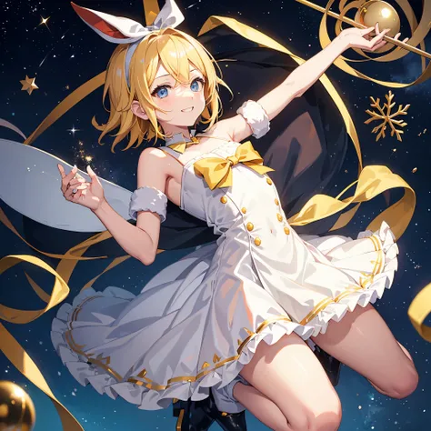 Kagamine rin en、una sonrisa、Navidad、Vestido con el traje de Santa Claus、