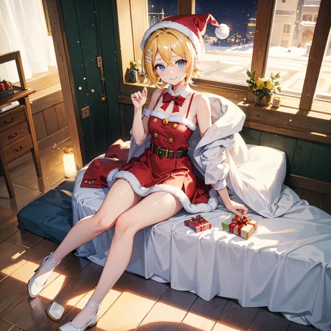 Kagamine rin en、una sonrisa、Navidad、Vestido con el traje de Santa Claus、Christmas Fund