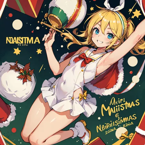 Kagamine rin en、una sonrisa、Navidad、Vestido con el traje de Santa Claus、Christmas Fund ,Perfect Anatomia