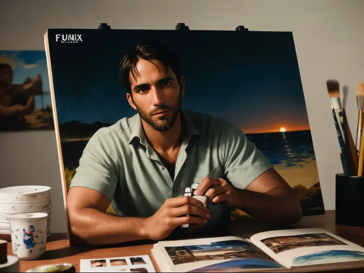 Create a masterful masterpiece book cover of 35 year old man dreaming of a better life looking at the ultra-detailed horizon inspired by Drew Struzan,soft lighting, masterpiece, best quality, 8k uhd, dslr, film grain, photorealistic painting Fujifilm XT3