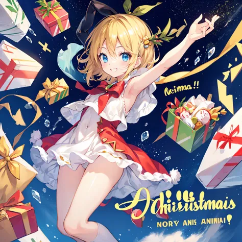 Kagamine rin en、una sonrisa、Navidad、Vestido con el traje de Santa Claus、Christmas Fund ,Perfect Anatomia