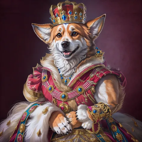 Arafed dog, dressed in royal royal royal royal royal royal royal royal royal royal royal royal royal royal, Royal Portrait, majesty in noble clothes, Royal Portrait painting, Regal pose, Portrait of the Queen, dog in a crown, Portrait of the Queen, Portrai...