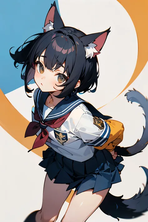 Tail cat ears high school student uniform black hair short cut Chupa Chups