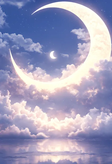 发光的月牙tmasterpiece，tmasterpiece，quality，best quality at best，actual，glowing crescent moon，calm evening，unified，8k