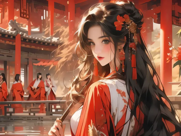 A girl in red，Ancient Chinese style