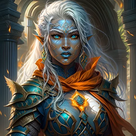 fantasy art, dnd art, RPG art, wide shot, (masterpiece: 1.4) portrait, intense details, highly detailed, photorealistic, best quality, highres, portrait a vedalken female (fantasy art, Masterpiece, best quality: 1.3) ((deep blue skin: 1.5)), intense detail...