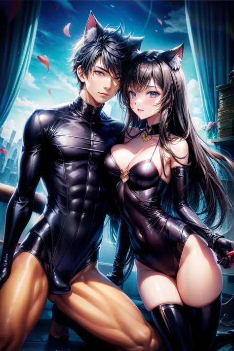 Couple in love, cat woman, 火焰