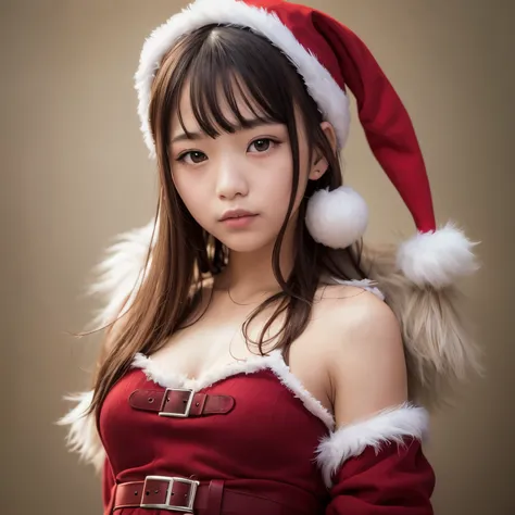 Best-quality, Masterpiece, Ultra-High-Resolution, (Photorealistic:1.4), Raw-Photo, Extremely-Details, Perfect-Anatomy, 1girl, 10-years-old, the most famous Japanese idol, (((wearing Santa-Crauss long-length-costume))), extremely cute and extremely childish...