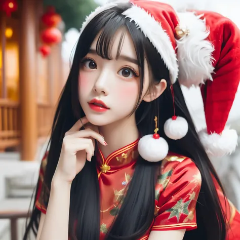 Best-quality, Masterpiece, Ultra-High-Resolution, (Photorealistic:1.4), Raw-Photo, Extremely-Details, Perfect-Anatomy, 1girl, 10-years-old, the most famous Japanese idol, (((wearing Santa-Crauss long-length-costume))), extremely cute and extremely childish...