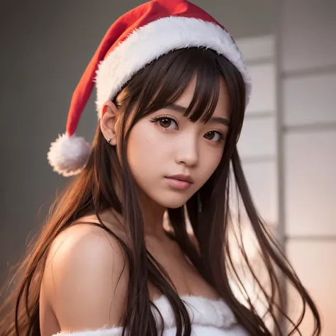 Best-quality, Masterpiece, Ultra-High-Resolution, (Photorealistic:1.4), Raw-Photo, Extremely-Details, Perfect-Anatomy, 1girl, 15-years-old, the most famous Japanese idol, (((wearing Santa-Crauss long-length-costume))), extremely cute and extremely childish...