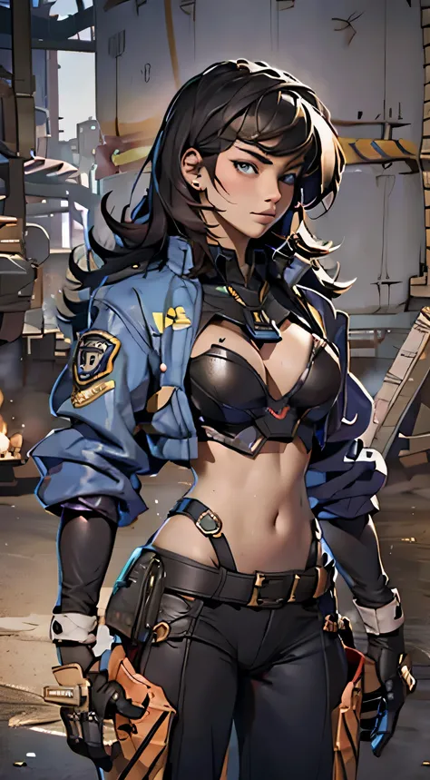 11:23(((Best quality: 1.4))),(Unbeatable masterpiece), (hyper HD),(Hyper-realistic 8k CG)、（dark colored hair） ((( body))), (((1 girl in))), 25-year-old American soldier with perfect body,,Beautiful and well groomed face,muscular body:1.2,Solid royal blue j...