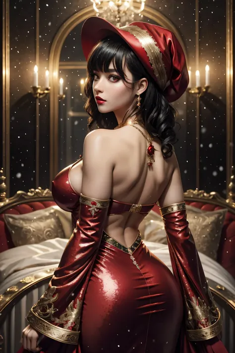 Beautiful black hair,short-cut,Aligned bangs,bright red lips,Red Eyes,de pele branca,Gothic dresses,An ultra-high picture quality,ultra-quality,masterpiece,Digital SLR,Photorealsitic,Detailed details,Vivid details,Depicted in detail,Detailed face,Detailed...