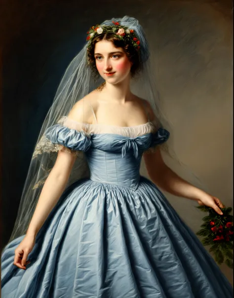 painting of a extremely gorgeous woman in a blue dress and a veil holding a rose, adelaide labille - guiard, inspired by Adélaïde Labille-Guiard, by Adélaïde Labille-Guiard, inspired by Élisabeth Vigée Le Brun, by Élisabeth Vigée Le Brun