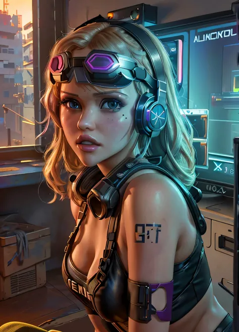 mia malkova,((best quality)), ((masterpiece)), (highly detailed:1.3), 3d, beautiful cyberpunk woman,(wearing head-mounted displa...