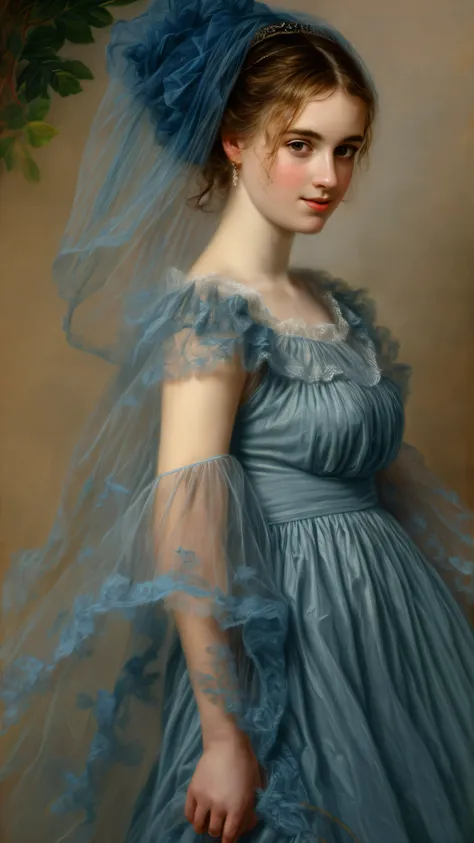 painting of a extremely gorgeous woman in a blue dress and a veil holding a rose, adelaide labille - guiard, inspired by Adélaïde Labille-Guiard, by Adélaïde Labille-Guiard, inspired by Élisabeth Vigée Le Brun, by Élisabeth Vigée Le Brun