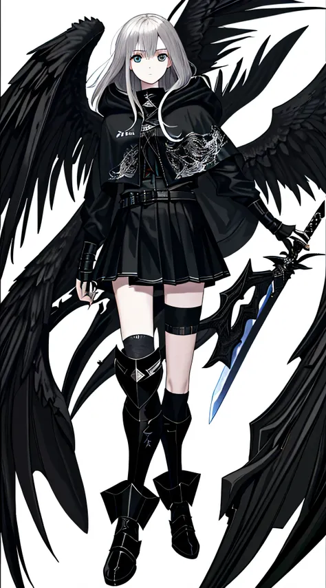 actual, 4K, Angels with big wings, Blackn clothes, one sword, hooding&#39;War background image (disarray)