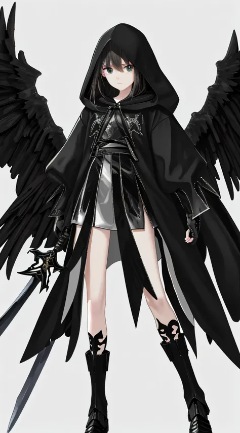 actual, 4K, Angels with big wings, Blackn clothes, one sword, hooding&#39;War background image (disarray)