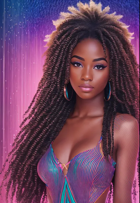 a young black girl with long hair posing for pictures, in the style of meticulous detailing, fashwave, soft edges, art of the ivory coast, glowwave, high quality photo, ultra realistic --auto --s2