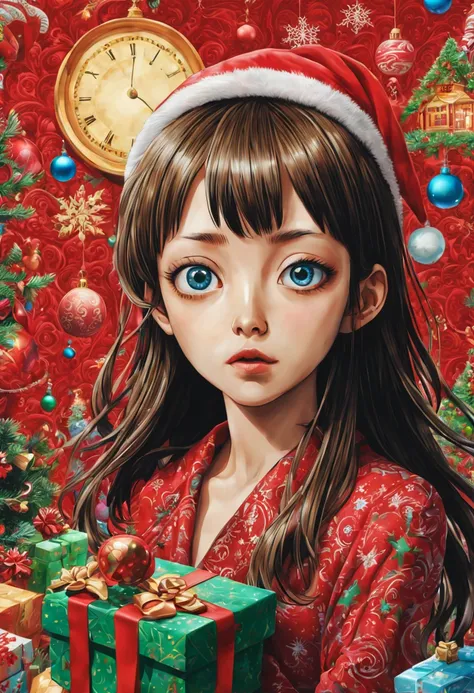 exaggerated gift, Christmas Gift, by Junji Ito, intricate, (best quality, masterpiece, Representative work, official art, Professional, unity 8k wallpaper:1.3)