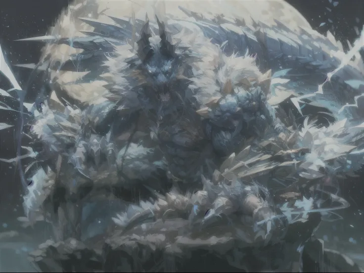 A lightning demon radiating electricity, roaring, zinogre, ifrit, manticore, horns, tail, fur,