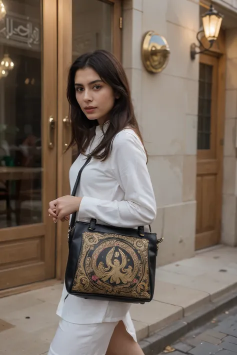 Can you design some models of bags that use Iranian mythological designs and paintings on them?