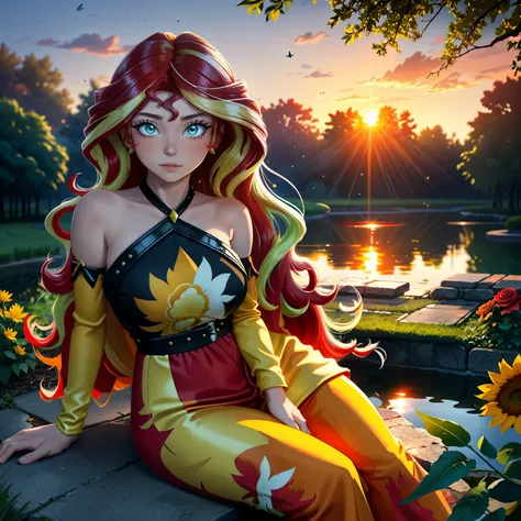 sunset shimmer, sunset shimmer from my little pony, sunset shimmer in the form of a young woman, big breasts, lush breasts, two ...