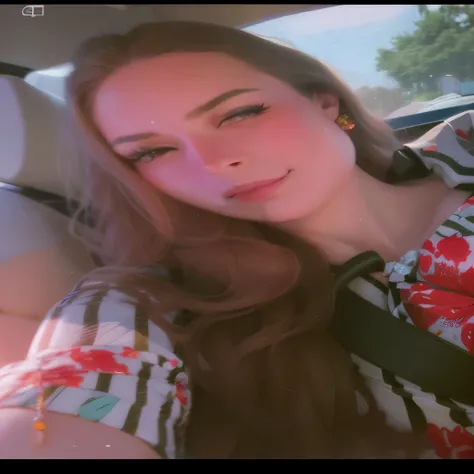 There&#39;s a woman sitting in a car with a tie, Lana Del Rey, imagem de qualidade muito baixa, Christina Kritikou, No estilo de Petra Collins, foto do perfil, imagem de perfil, selfie de uma jovem mulher, Anastasia Ovchinnikova, com o sol brilhando sobre ...