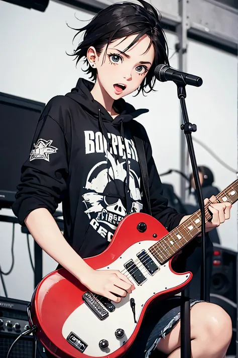 tomboy punk girl holding guitar and singing