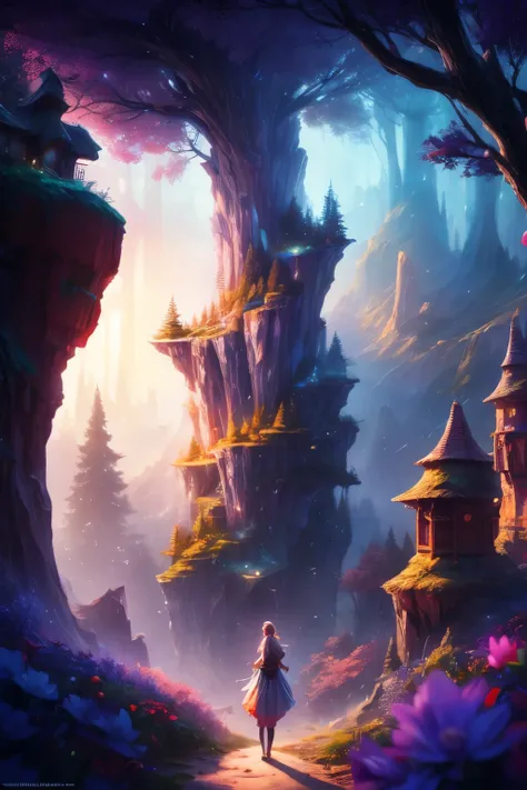 tmasterpiece, Best quality at best, high qulity,The is very detailed CG unity 8k wallpaper, An enchanting and dreamy scene of a fantasy forest, (There are towering trees), (Pink),Glowing mushrooms, and Hidden Fairy Canyon, Create a sense of mystery and enc...