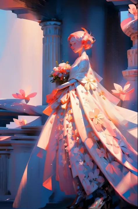 Sakura haruno, ((独奏)), Odin, bride, wearing a white wedding dress, queen, Happy, ((forehead to show)), Standing, entering the church, pink hair, Short hair, tender, Young, Short hair, Detailed Face, high definition, ((full - body)), (flowers around her), f...