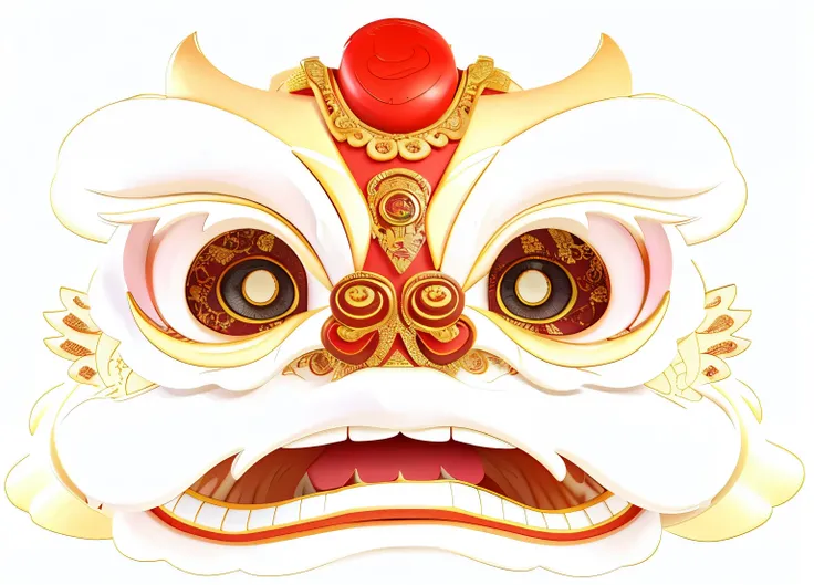 There is a cartoon of a Chinese lion，expression surprised, yellow dragon head festival, Dragon face, oriental face, A beautiful artistic illustration, full-colour illustration, , full color digital illustration, , Inspired by Gao Kegong, chinesedragon, bar...