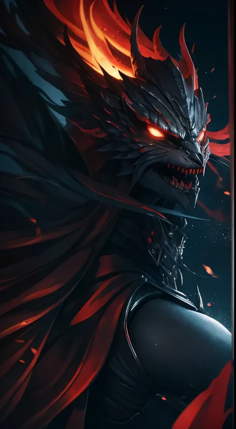 （Scale Messenger from Hell：1.4），Look at me condescendingly，defiance，Abominable，The whole body is wrapped in red flames，The long hairs of the flame fluttered in the wind，（Super huge, Claws are thick and sharp），（The whole body is covered with black scales：1....