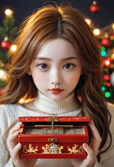 christmas，christmas girl and her christmas music box，