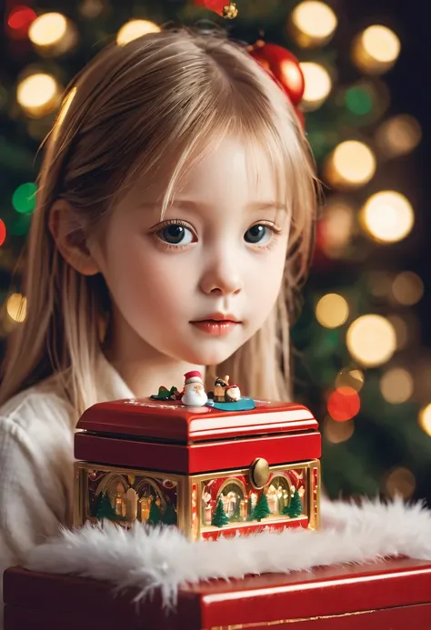 christmas，christmas girl and her christmas music box，