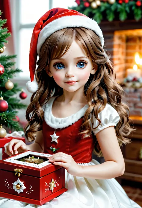 christmas，christmas girl and her christmas music box，