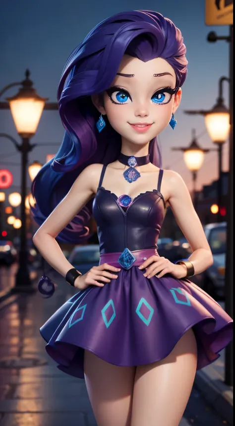 UNICODE(masterpiece, best quality:1.2),&lt;�lora:mlp_rarity-10:1&gt;,cowboy shot,female,solo,1girl,mlprarity,smile,looking at viewer,hands on hips,hair ornament,dress,jewelry,bracelet,highres,masterpiece,perfect ligthing,bloom,cinematic lighting,,perfect s...