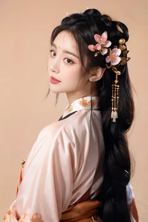 Best quality at best,tmasterpiece,超A high resolution,(realistically:1.4),8K, RAW photogr, A high resolution, (((1 Sister))), 独奏, Ancient Chinese Hanfu, Satin texture，Beautiful pattern, embroidered clothing, beautiful eyes in detail, long eyelasher, RAW pho...