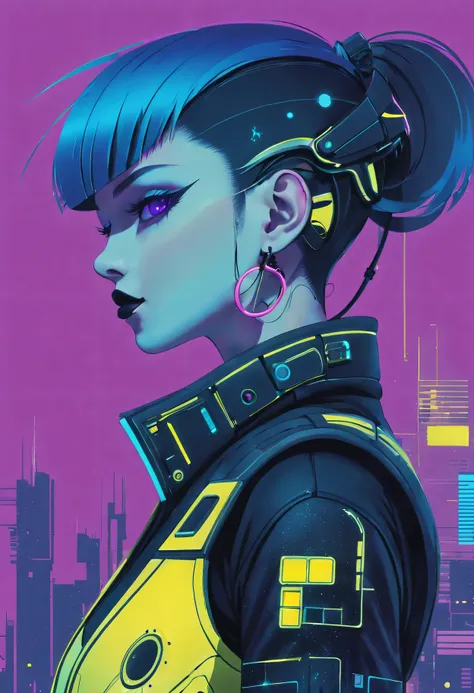 《bladerunner》filmposter:1 Lady, Starry sky and zodiac signs, Purple hues like nebulae, Vast space, cyber punk personage底部的城市, ( Background with:black and yellow Background with1.4), (RHAD:1.2), (artistic décor:1.4), (Retro-Future:1.4), (maximalist:1.4), (C...