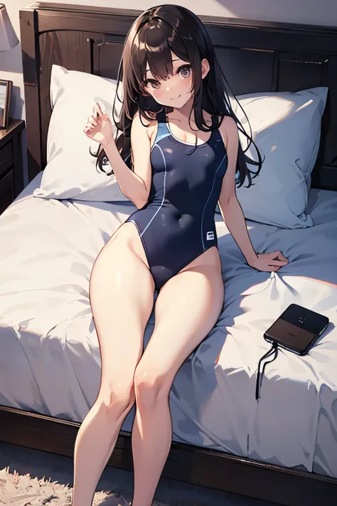 hiquality、top-quality、Full limbs、The ultra -The high-definition、complete fingers、Slender beauty、ssmile、Wearing a shiny school swimsuit、shinny skin、Black knee high、large udder、Bedrooms、Dramatic Writing