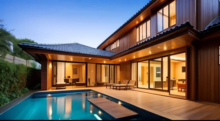 giant wooden modern house with 3 floors large pool and garden