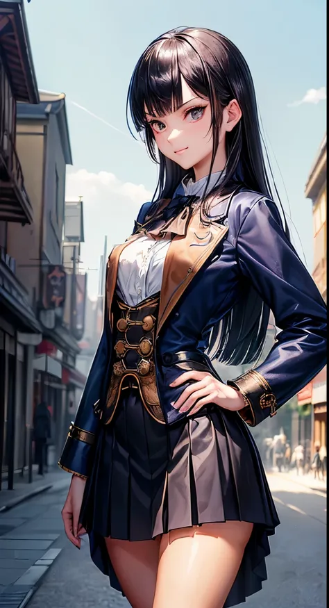 (official art、Best Quality、Unity 8k Wallpapers、32K、 masterpiece、ultra-detailliert)、Detailed beautiful face and eyes,cowboy shot,(focus 1woman,solo),18-year-old beauty、japanes、((smaller head:1.5, ideal ratio body proportions:1.5)), black hair,long hair,blun...