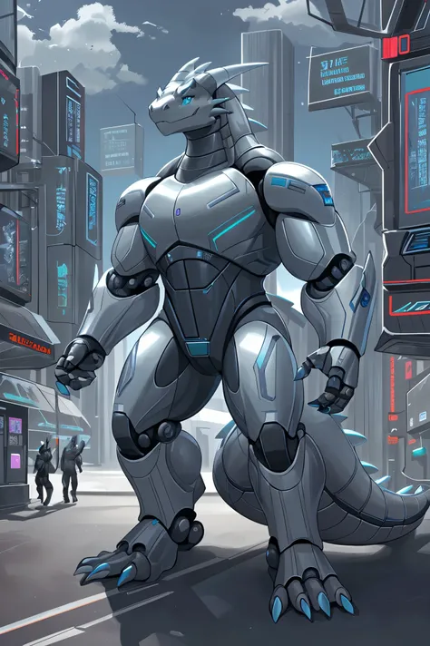 male, Muscular, Synthesizer (Mr. Vader), The robot, Cyblog, The robot, dragons, Silver Dragon, Robo Dragon, lizard, Silver lizard, Robo lizard, Cyber Cities, futuristic city, common size